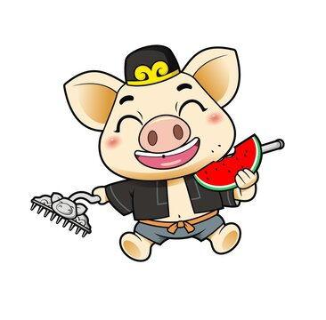 蹲着吃瓜卡通,卡通趣味盎然